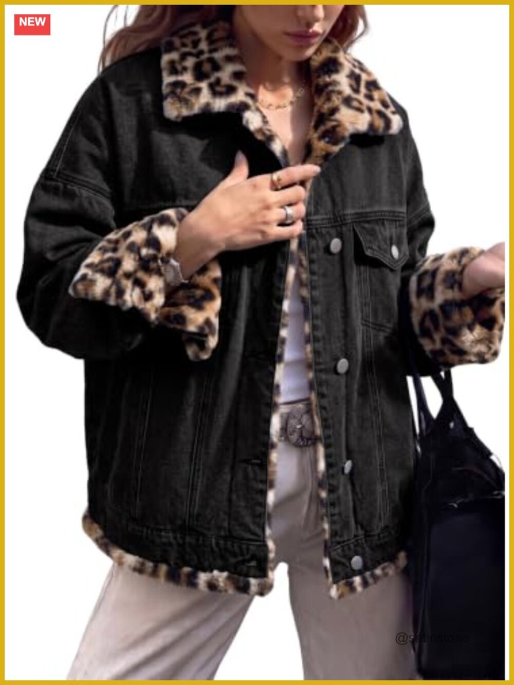 Dokotoo Reversible Leopard Fleece Oversized Jean Jacket
